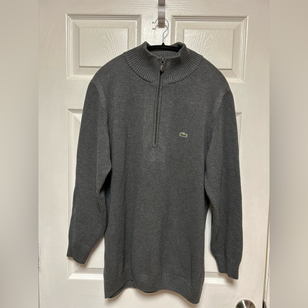 Lacoste Sweater Knit Cotton 1/2 Zip Men's Size L Gray Monk Neck Pullover
